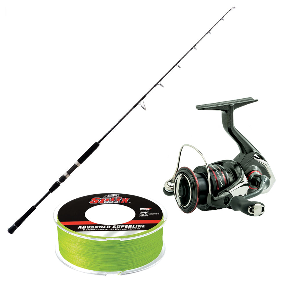 Shimano Game Type J Spinning H 56 5FT6IN with SHIMANO VANFORD F C5000XG & SUFIX 832 Braid 600 Yards Lime 40# Combo