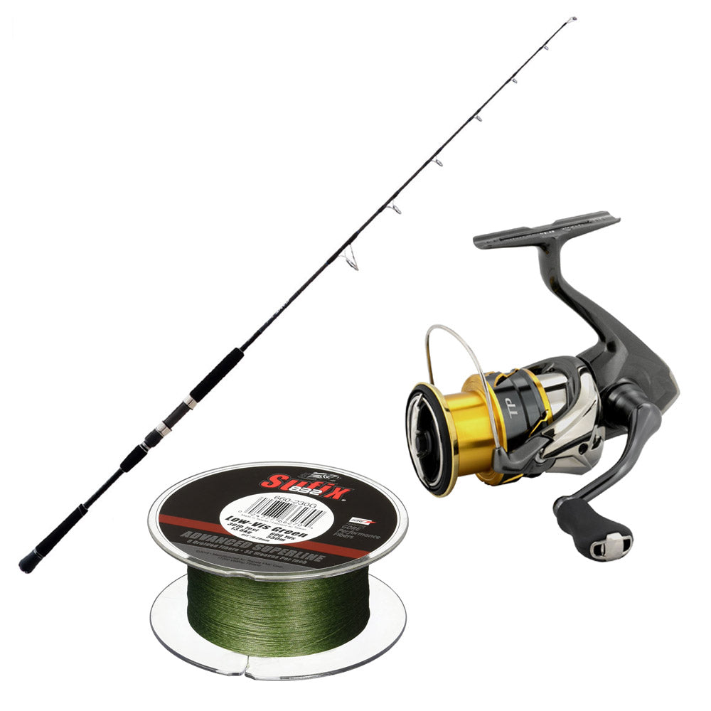 Shimano Game Type J Spinning H 56 5FT6IN With Shimano TWIN POWER C5000XGFD &amp; SUFIX 832 Braid 600 Yards Green 40# Combo
