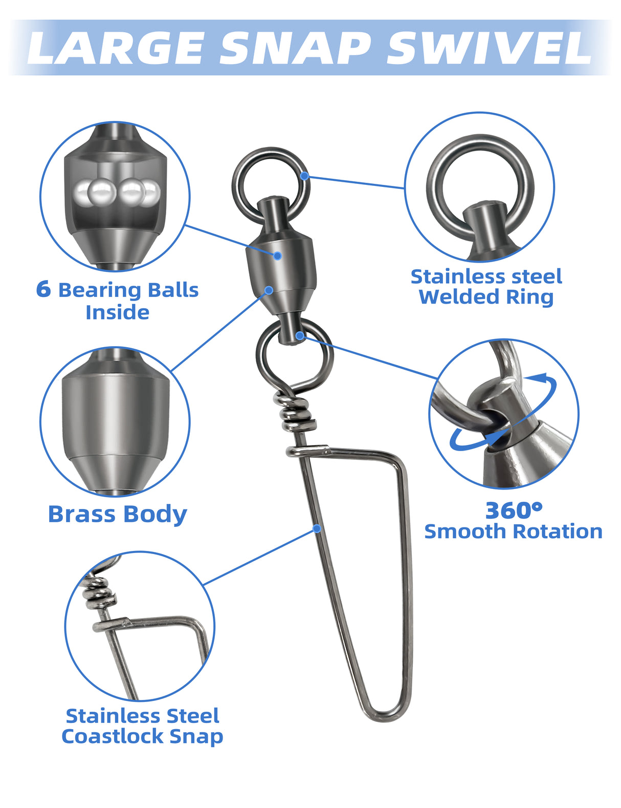BLUEWING High Strength Ball Bearing Snap Swivels