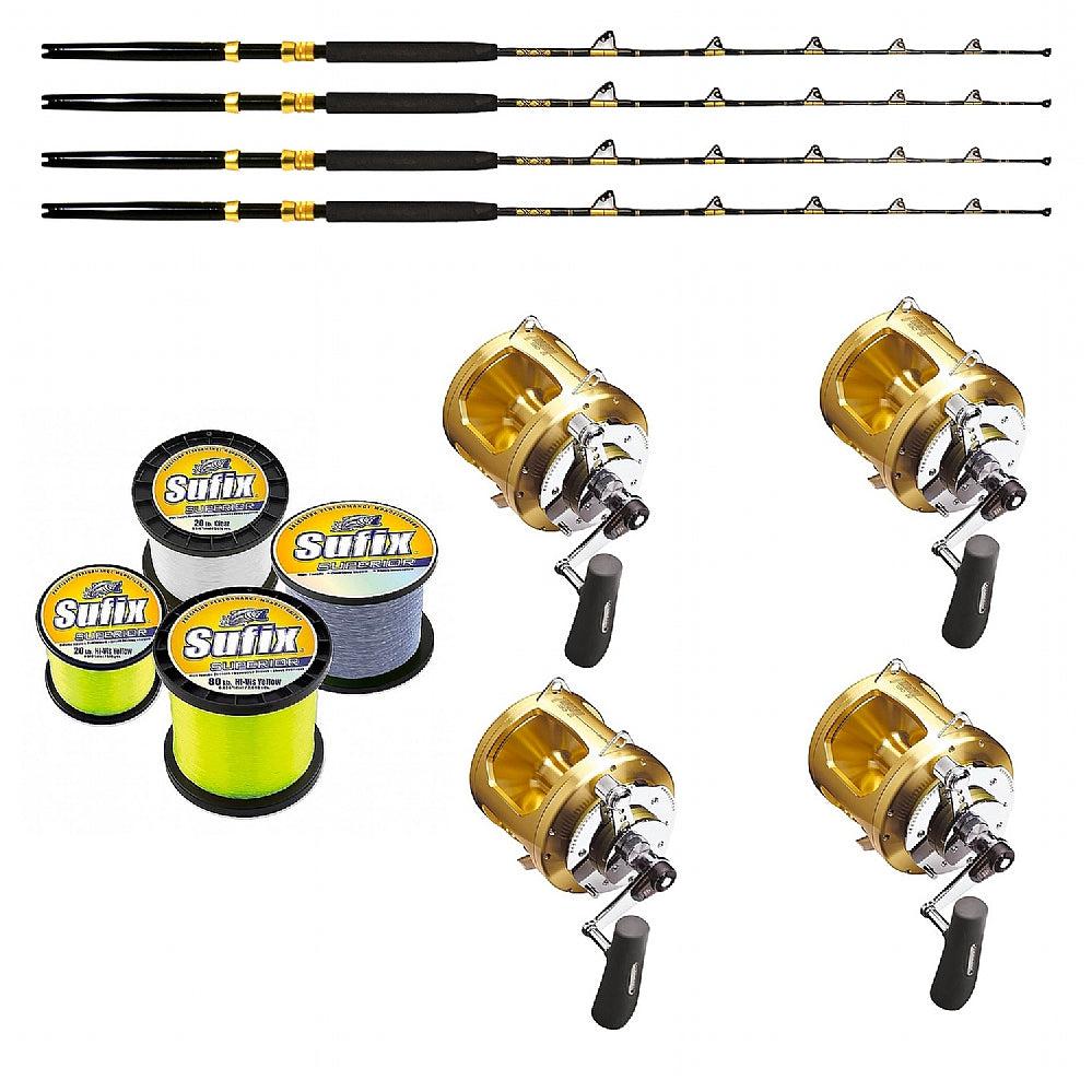 4 CHAOS STA 30-50 6' Rods and 4 Shimano TIAGRA 20A 2 Speed Trolling Reels Spooled with SUFIX Mono
