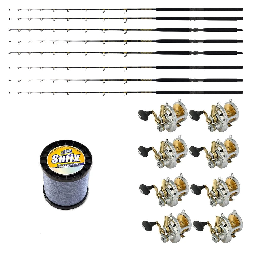 8 CHAOS KC20-40 7&#39; Live Bait Rods and 8 Shimano TALICA 16 LD Reels Spooled with SUFIX Mono