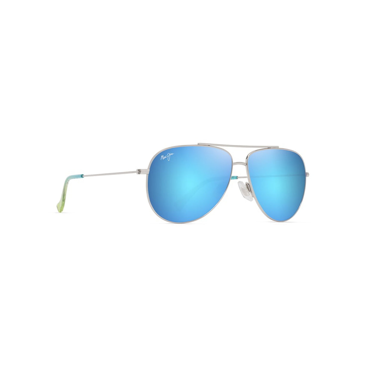 MAUI JIM Hau'oli Sunglasses Shiny Silver with Blue & Green | Blue Hawaii