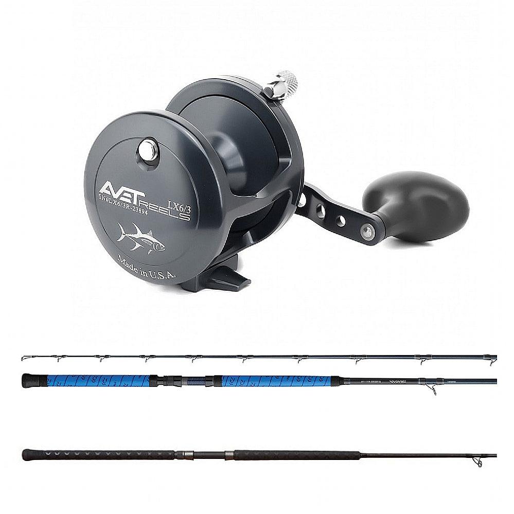 Buy Avet LX 6-3 2 Speed Gunmetal Casting Reel with Mono or Braid and Get a Daiwa 8'10" Proteus or Shimano Teramar 9' rod for $99