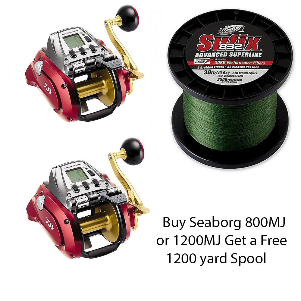 Buy Daiwa Seaborg 800MJ or 1200MJ and Get FREE Spool of 1200 Yards 832 Green 80#