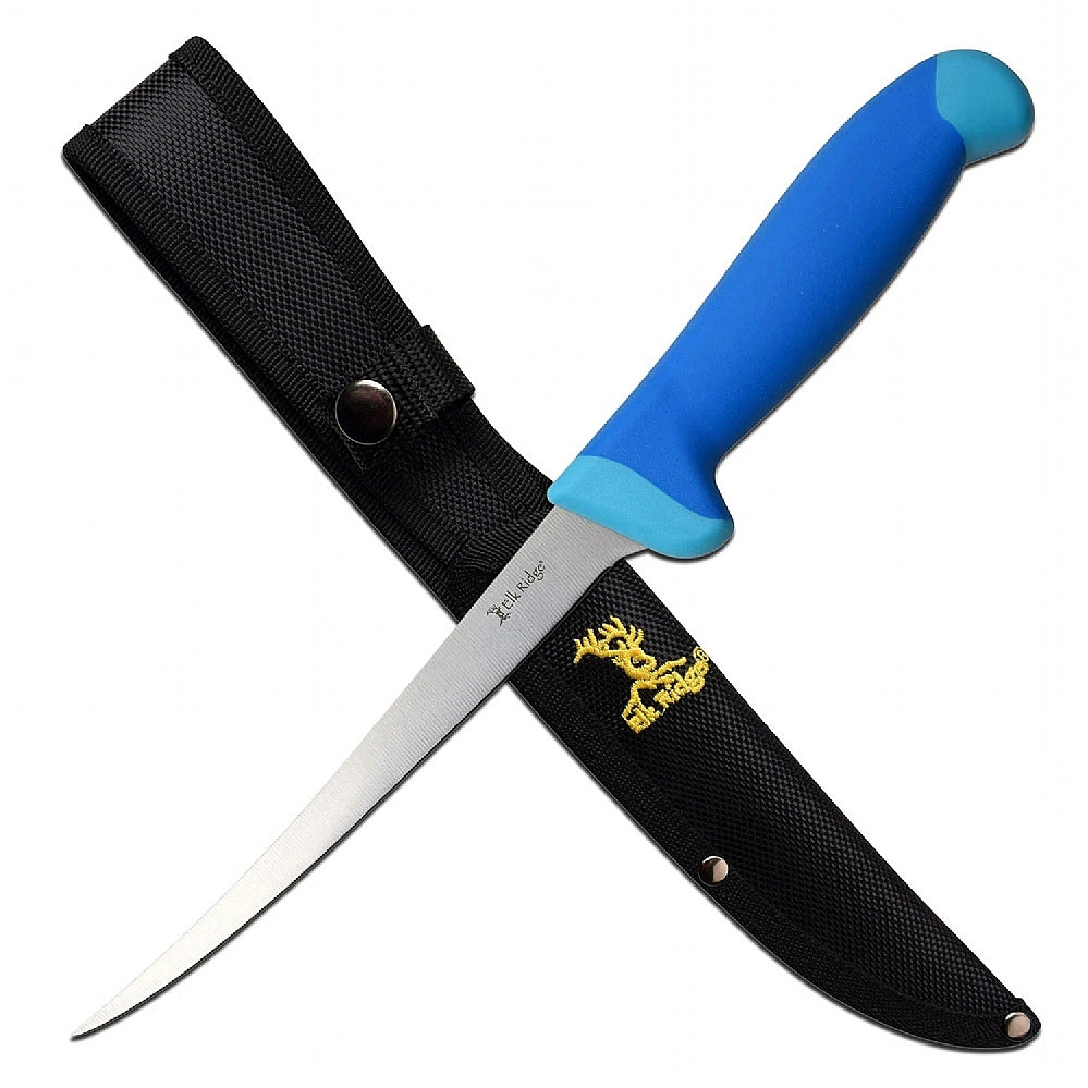 Elk Ridge Fillet Knife with Blue Rubberized Nylon Handle ER-200-05F