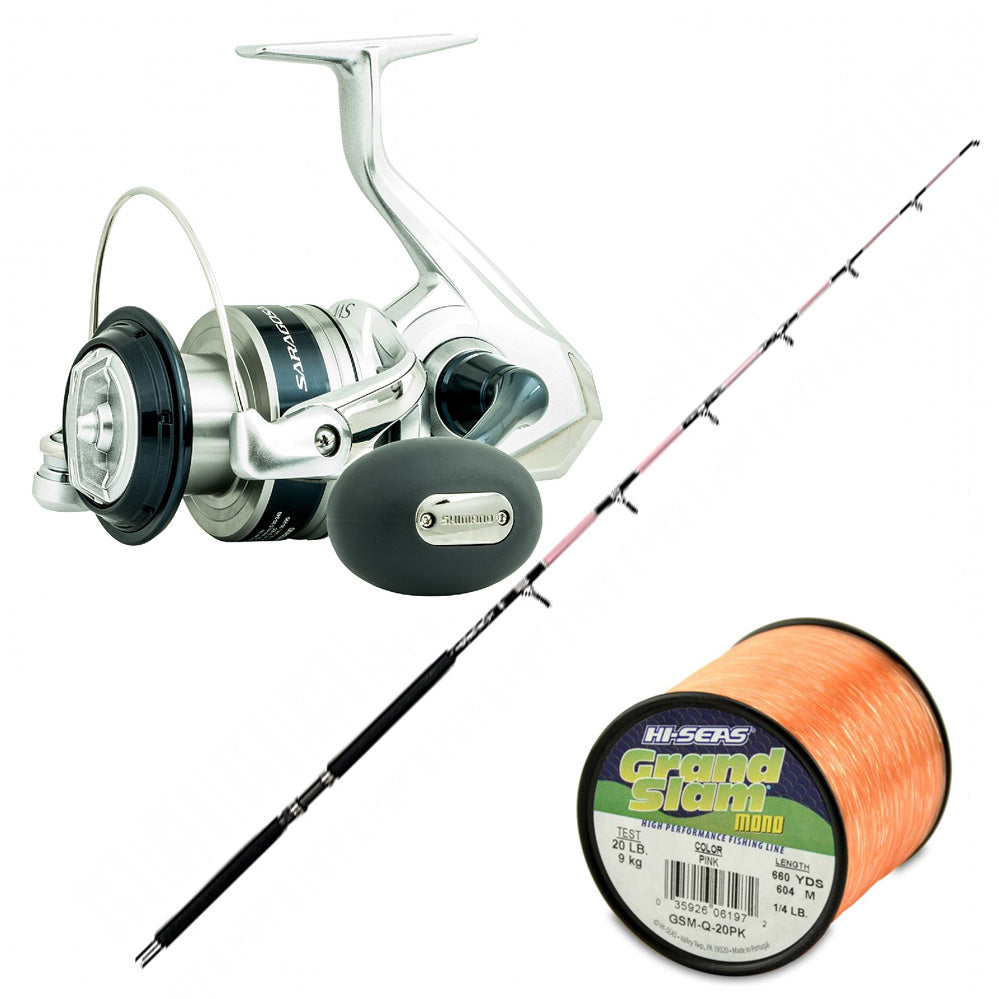Shimano Saragosa SW A 10000PG with CHAOS SP 15-30 7FT Pink and Grand Slam Mono