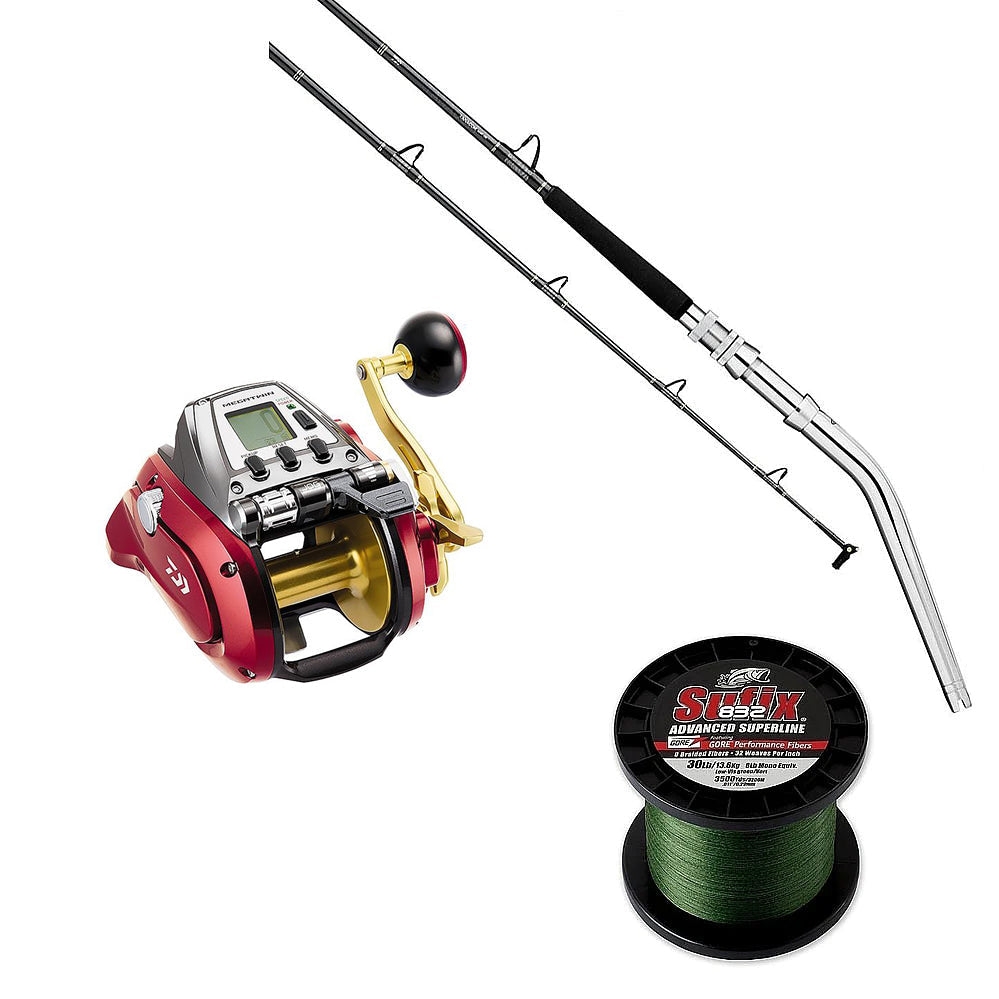 Buy Seaborg 1200MJ Reel spooled with SUFIX 832 80# Braid, Get Tanacom Deep Drop Rod Free