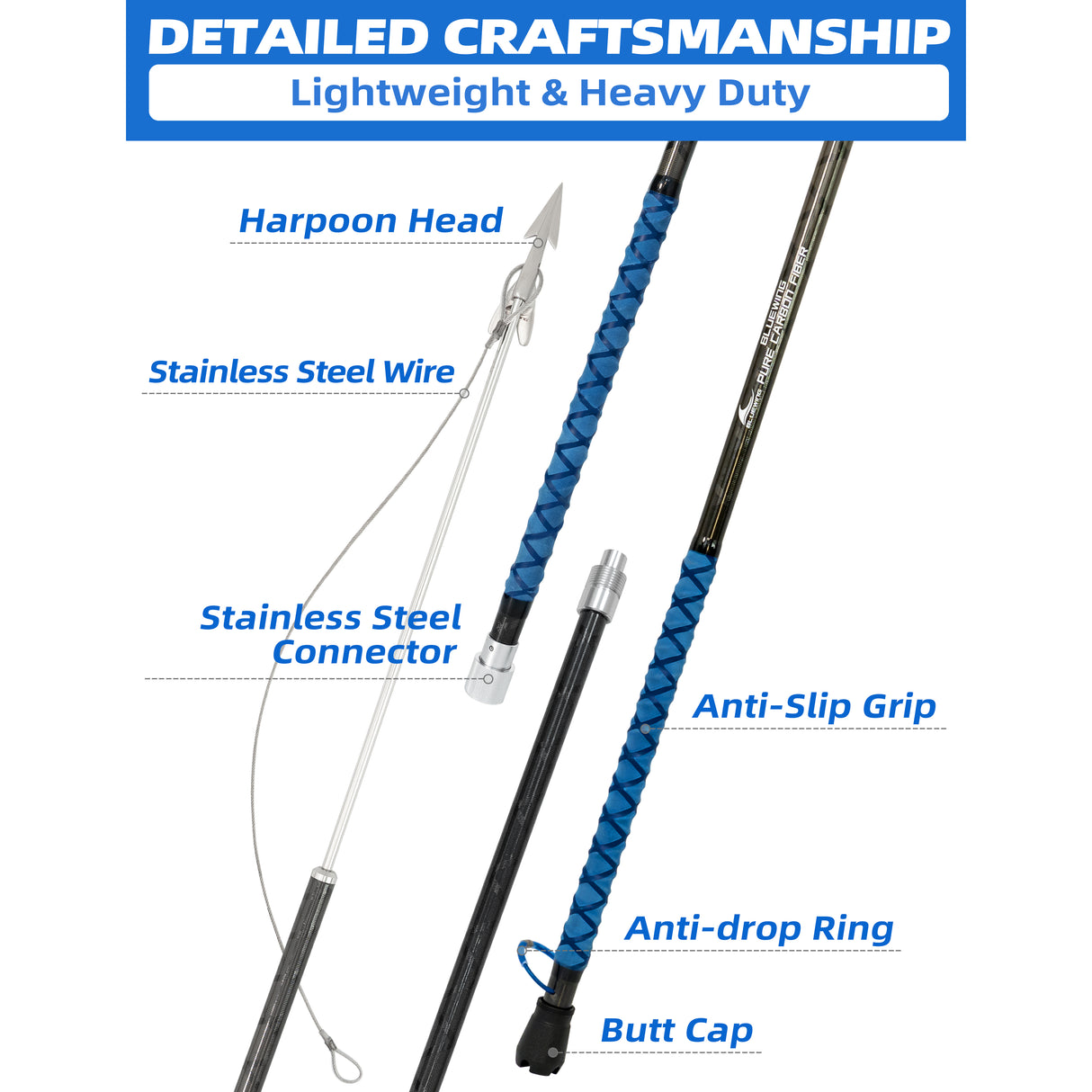 BLUEWING 8FT Front Weighted Carbon Fiber Harpoon 2Pc Rod