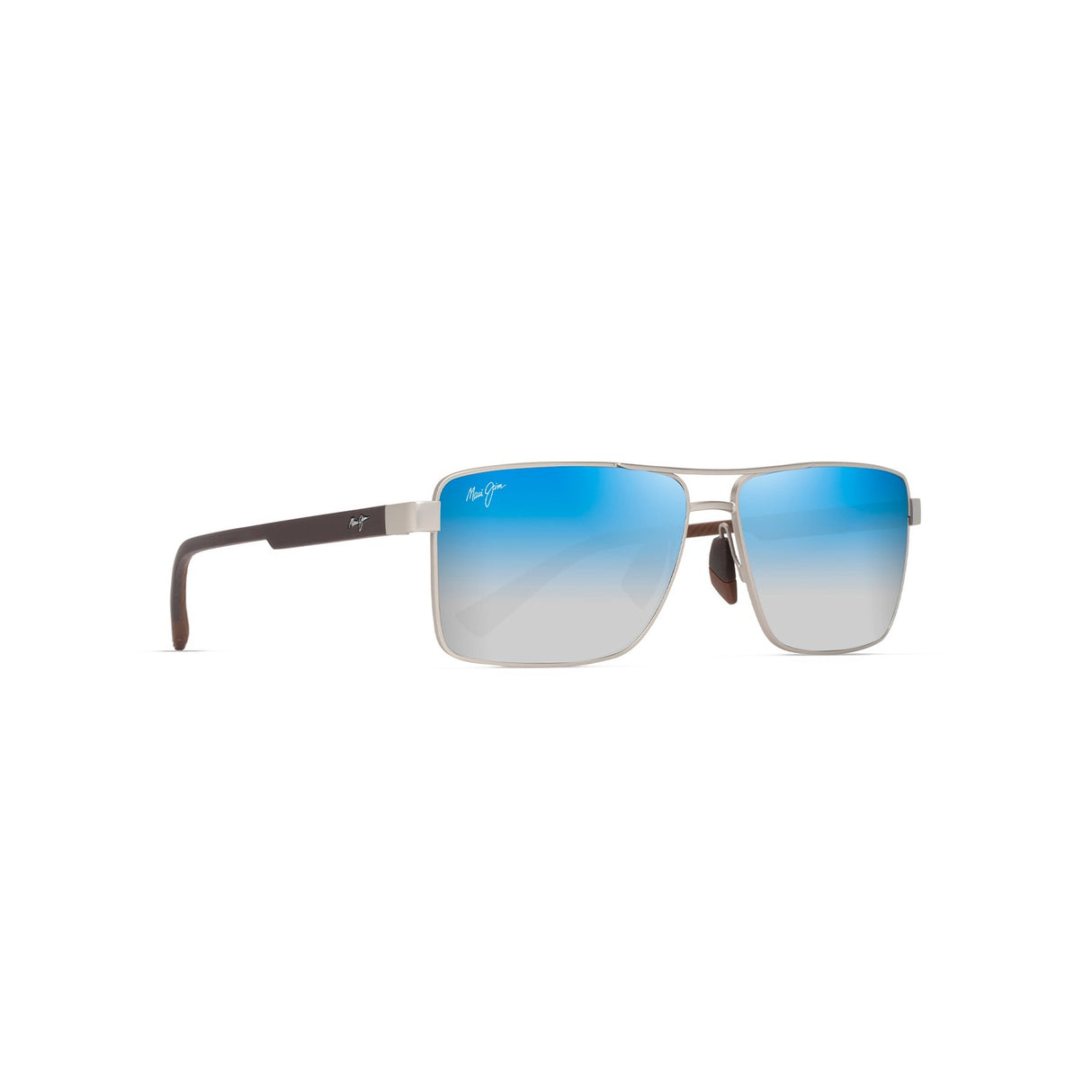 MAUI JIM Piha Sunglasses Matte Silver Brown | Dual Mirror Blue to Silver