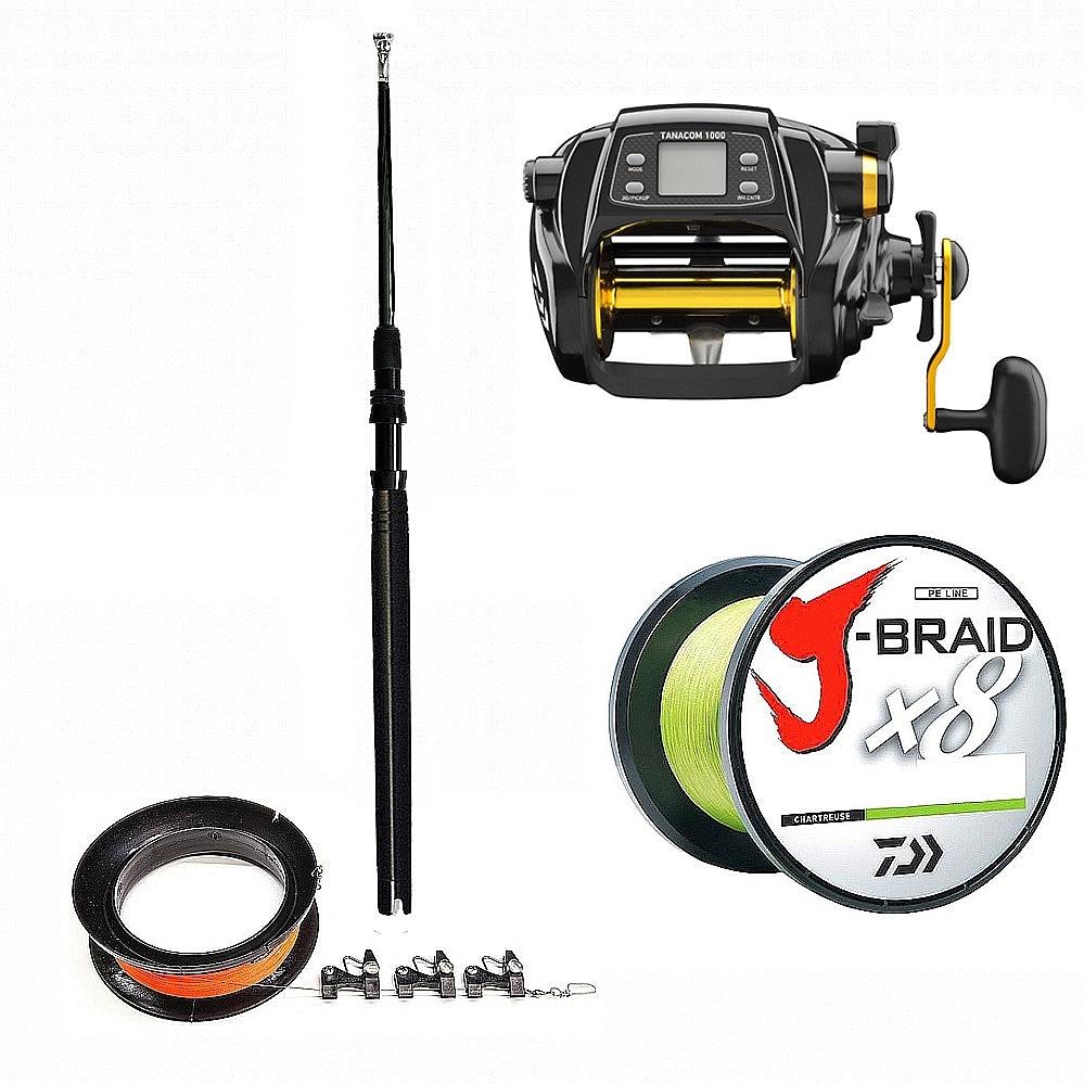 Daiwa Tanacom 1000, Spooled with 80# Braid, CHAOS Winthrop Tip Kite Rod 32&quot; Blackout and Kite Line Assembly Combo