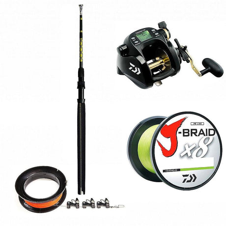 Daiwa Tanacom 750, Spooled with 80# Braid, CHAOS Gold Winthrop Tip Kite Rod 32" and Kite Line Assembly Combo