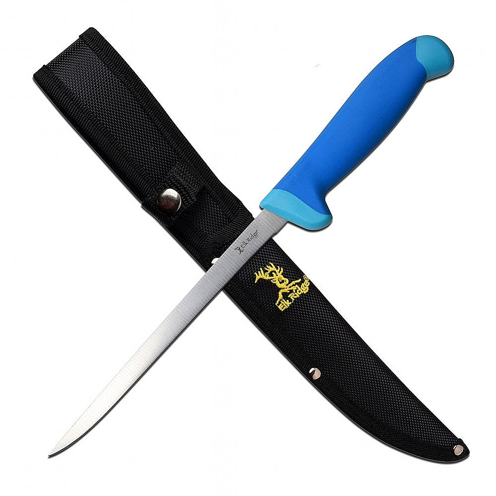 Elk Ridge Fillet Knife with Blue Rubberized Nylon Handle ER-200-05L