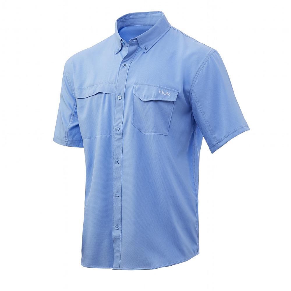 HUK Mens Tide Point Solid Short Sleeve Shirt, for Men Button Down