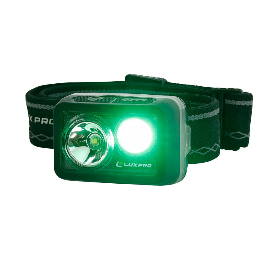 LUXPRO LP725 Compact Multi-mode Headlamp with White & Green, 314 Lumen