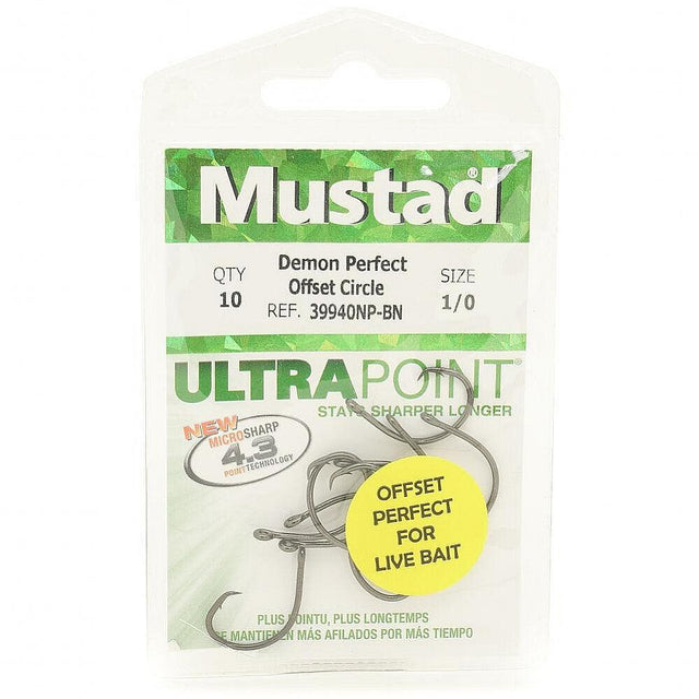 Mustad Demon Perfect Offset Circle Hook 1X Strong 39940NP-BN