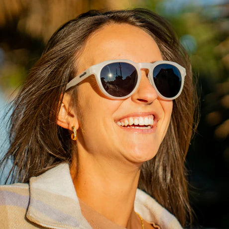 BAJIO Paraiso Sunglasses | White Glass Matte Frame/ Gray Polycarbonate Lenses