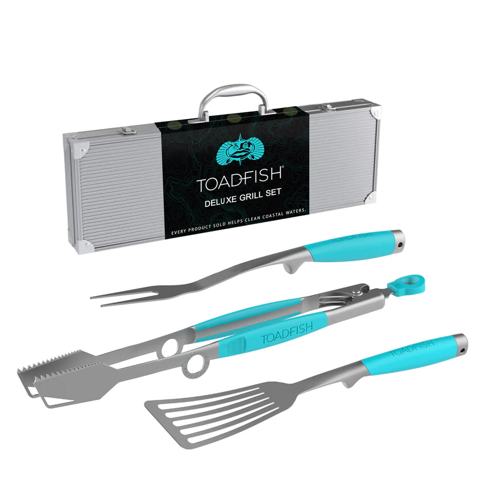 Toadfish Ultimate Grill Set with Carrying Case - Tongs, Spatula, Fork