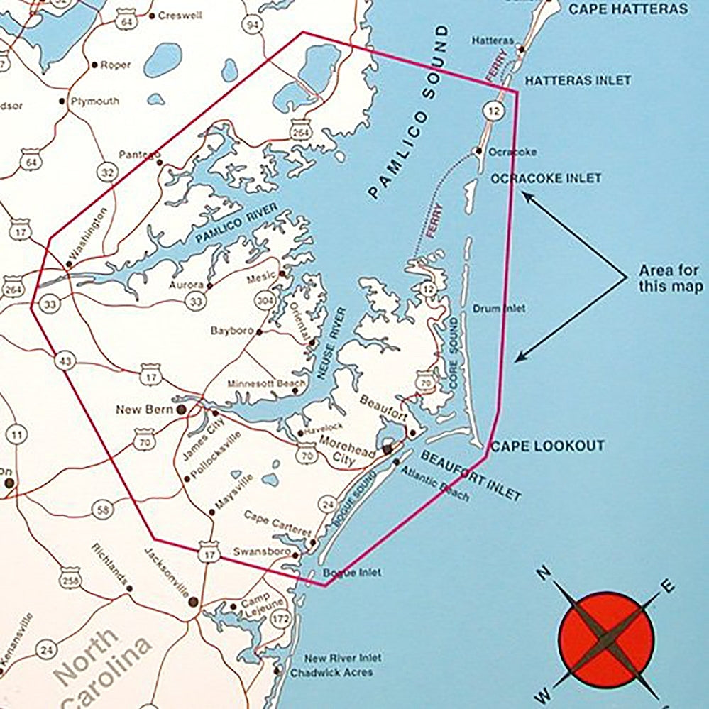 Top Spot Fishing Map N239, North Carolina Inshore, Pamlico Sound to Morehead City and Bogue Inlet