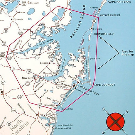 Top Spot Fishing Map N239, North Carolina Inshore, Pamlico Sound to Morehead City and Bogue Inlet