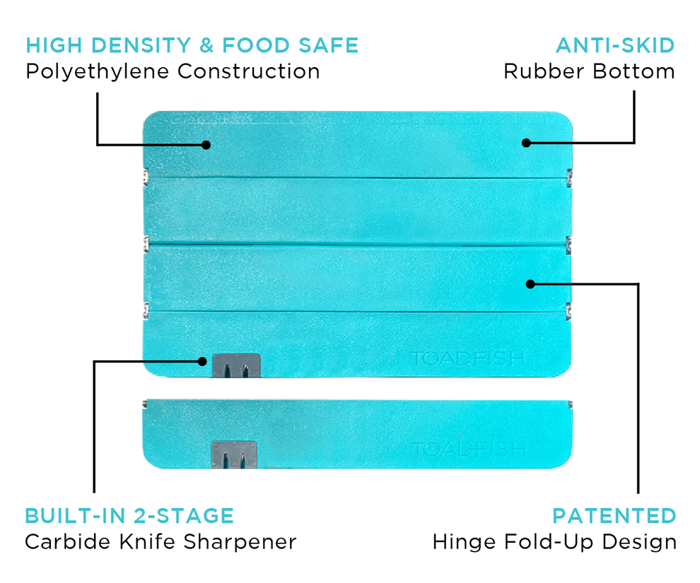 Toadfish Stowaway Folding Cutting Board with Built-in Knife Sharpner - Teal