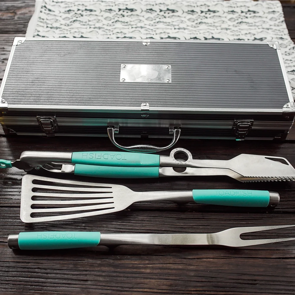 Toadfish Ultimate Grill Set with Carrying Case - Tongs, Spatula, Fork