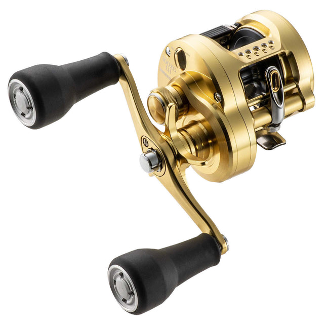 shimano calcutta md baitcasting reel gold three quarter view