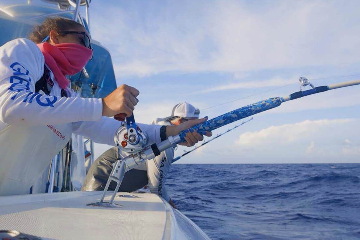 A 240lb yellowfin in the slick.