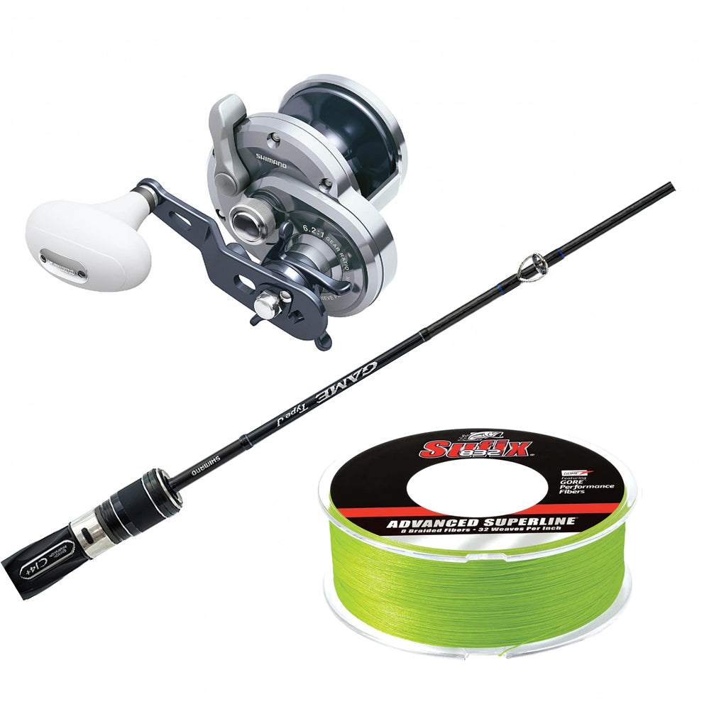SHIMANO Game Type J 5FT6IN Heavy &amp; SHIMANO Trinidad 16NA &amp; SUFIX 832 BRAID 600YDS Combo