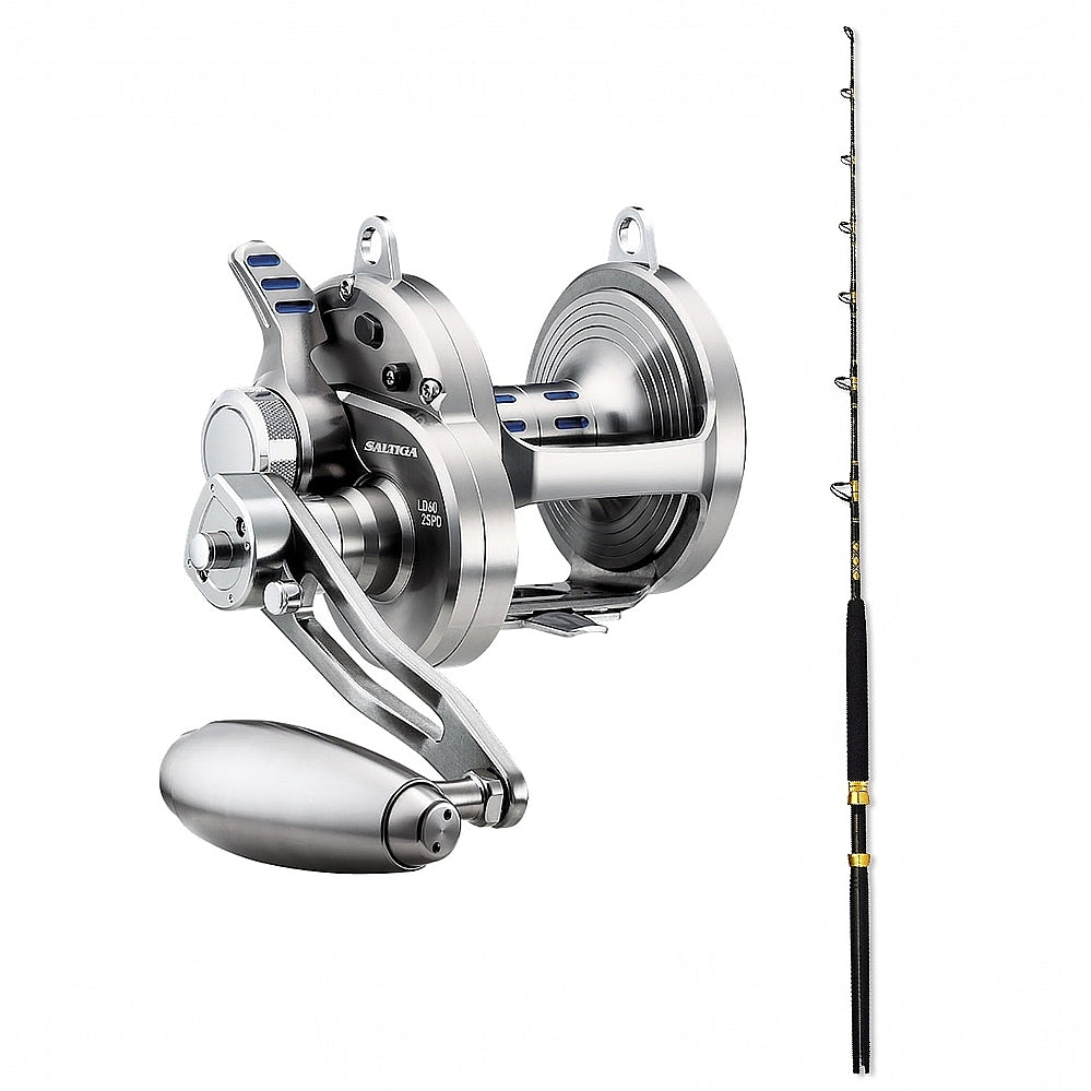Daiwa Saltiga 2 Speed Lever Drag 6CRBB 60 with CHAOS ECL 30-50 SIC 6FT 2PC CHAOS Gold Rod Combo