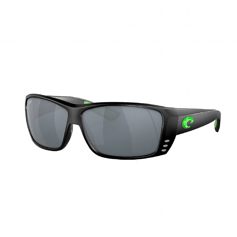 Costa Cat Cay 580P Gray Silver Mirror - Matte Black Green Logo