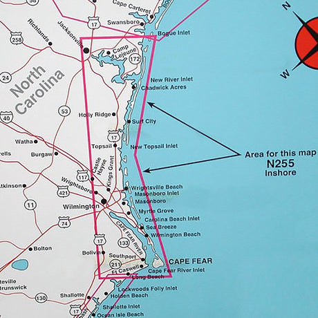 Top Spot Fishing Map N255, Cape Fear to Jacksonville, North Carolina