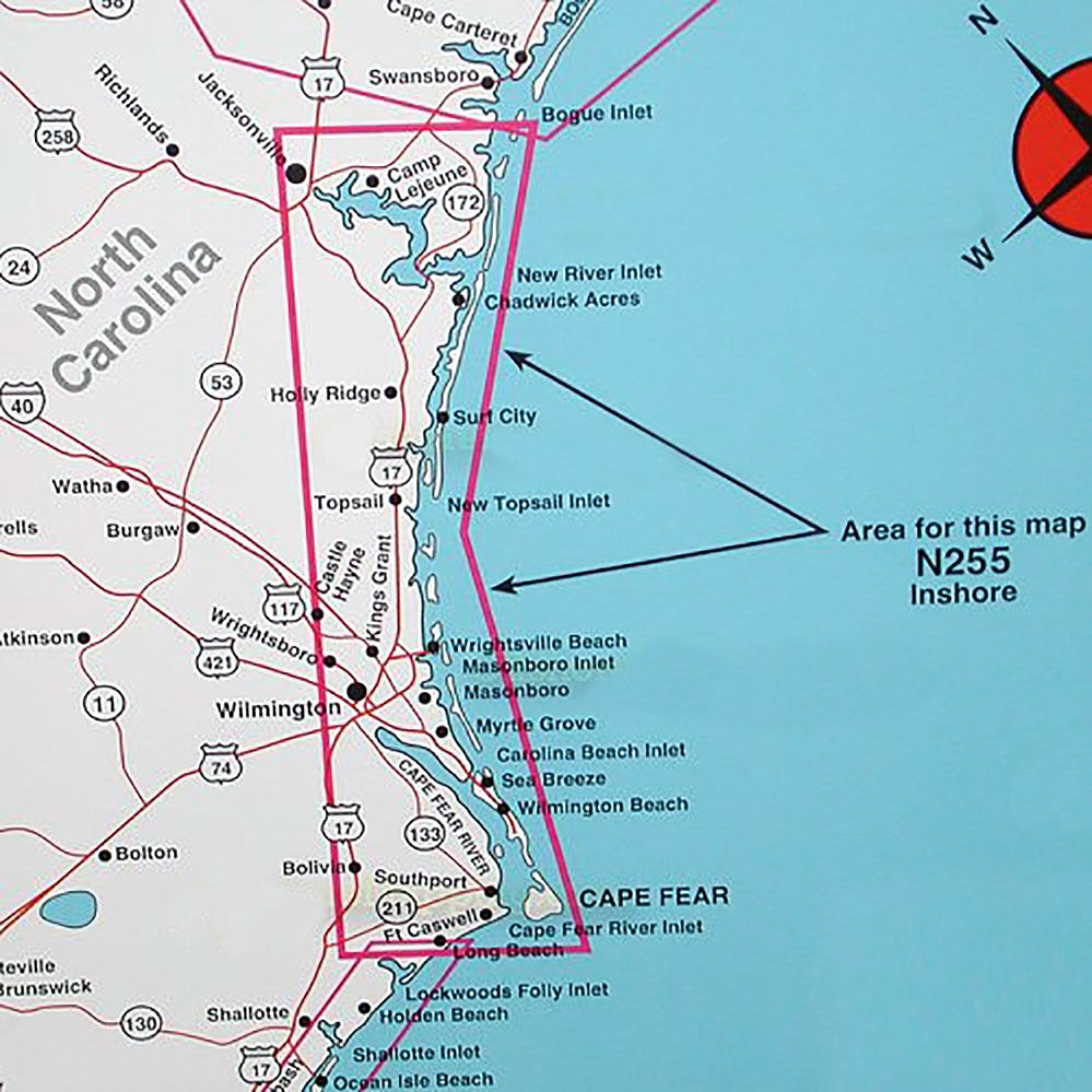 Top Spot Fishing Map N255, Cape Fear to Jacksonville, North Carolina