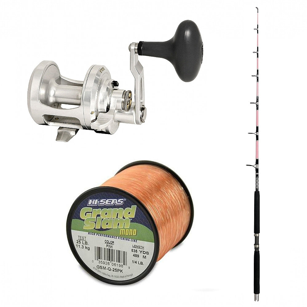 Accurate Fury FX-600X Silver with CHAOS KC 15-30 Live Bait Comp Rod 7' and Grand Slam Mono 1-4LB Spool: Pink 30# 440Y