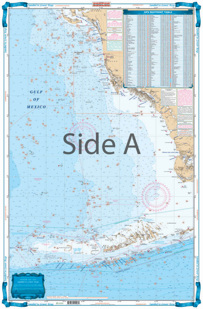 Waterproof Charts 9F Sanibel to Lower Keys Fishing Offshore Fish &amp; Drive Chart