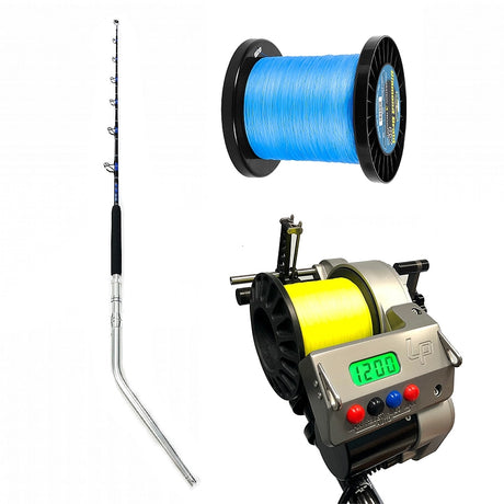 Lindgren-Pitman S2-1200 Electric Reel with Chaos SW 80-100 Curve Rod and Diamond Braid 8X Combo