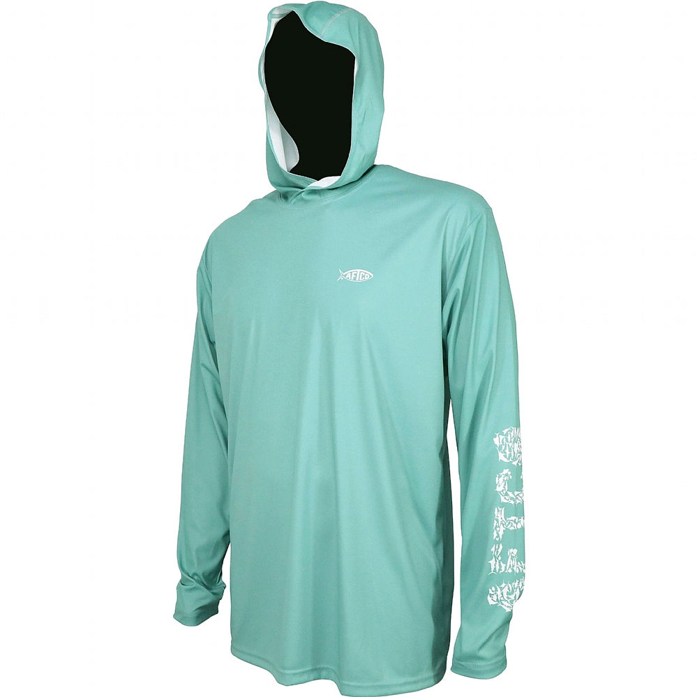 AFTCO Barracuda Geo Cool Hooded L/S Performance Shirt - S - Vivid Blue  Heather at  Men's Clothing store